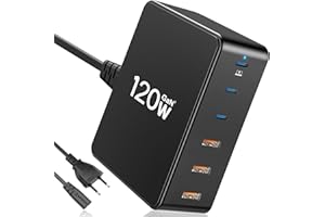 Zestiq Caricatore USB C, Stazione di Ricarica 120W GaN 6 Porte, Caricabatterie USB con USB-C e 3 USB-A, Alimentatore USB C 65W per Laptop, MacBook, Caricatore per iPhone, ipad, Galaxy, Tablet-Nero