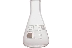Camlab Graduated 3,3 Borosilicate Glass Erlenmeyer Flask, With Narrow Mouth, Conical Flask, Chemically Resistant and Heat Resistant, 250ml Glass Beaker, Pack of 1