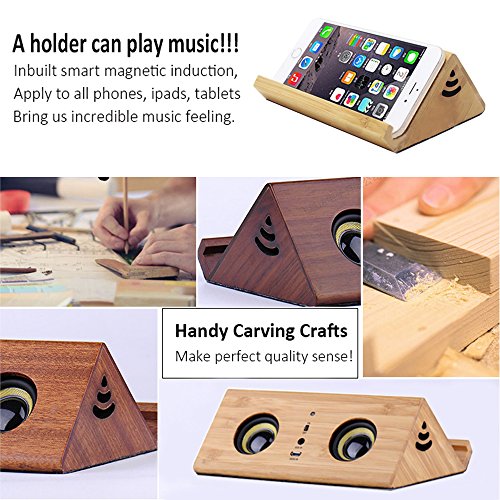 Smart Dreieck Induktion Lautsprecher Wireless, Mini Hifi Holz NFC Lautsprecher Magic Portable Lautsprecher Wireless Magical Lautsprecher Handy Cant Halter Stereo Bass mit 2 x 3W Lautsprecher 3,5 mm Audio fÃ¼r MP3 Player Laptop Desktop PC und Mikrofon Freisprechfunktion fÃ¼r Smartphones iPad iPhone Samsung Galaxy Tab Tablet PC Und andere mobile GerÃ¤te