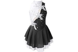 Aiihoo Mode Justaucorps Fille Danse Gymnastique Patinage Artistique Paillette Robe Danse Fille Sans Manches Enfant Fille 5-16 ans