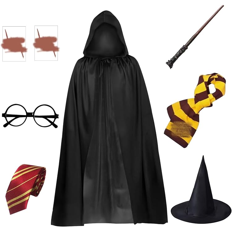 Costume De Magicien Pour Enfant - Kit Déguisement Avec Cape, Baguette, Chapeau - Halloween, Fête, Carnaval - 12 Pièces - 6