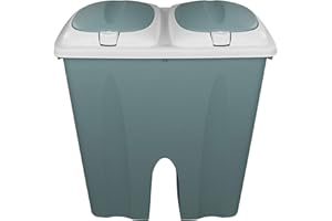 TW24 Mülleimer Duo 2x25L Pastell mit Deckel und Farbwahl Kunststoff Abfalleimer Müllsammler Abfallbehälter Trennsystem Müll Eimer (Grün)