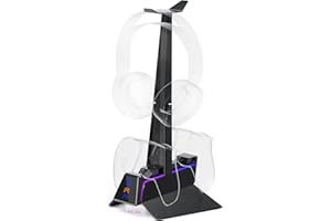 Oniverse Chargeur Manette PS5 - Station de Charge Rapide 2H, Support Manette et Accessoire PS5, Double Chargeur Compatible avec DualSense, Support Amovible Recharge Casque Inclus - Station X3 (Noir)