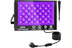 LITGLOBE Luz Negra Ultravioleta 100W,390-400nm Luz Ultravioleta,Potente Foco Luz UV con Enchufe,IP66 Impermeable Lampara Luz Negra,Lámpara Ultravioleta para Fiesta Fluorescente Party Discoteca Halloween
