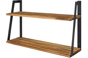 LifeGoods Étagères Murales en Bois à 2 Niveaux | Capacité 20kgs | Rustique Étagère Flottante Industrielles | Epices, Cuisine, Salon, Chambre | Étagère de Rangement | Bibliothèque Murale