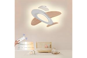 Wayluoung Lampa Sufitowa Led, 3000-6000K Z Możliwością Ściemniania Za Pomocą Pilota, 40 W, 40*50Cm, Drewniana + Akrylowa Lampa Do Pokoju Dziecięcego W Kształcie Samolotu, Lampa Wisząca Led Do Sypialni