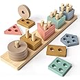 Atoylink Montessori Toys for 1 2 3 Year Old Stacking Shape Sorting Toys Wooden Toys Travel Toys for Toddlers on Plane Educational Learning Toys Shape Puzzles Preschool Gifts for Baby Boys Girls