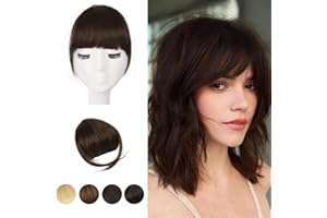 BARSDAR Clip in Fringe Human Hair 100% Real Hair Fringe Extensions Clip in French Bangs Fringe with Temples Clip on Fringe Bangs Real Hair Pieces for women Natural Color Washable/Dye-able 4#