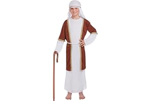 HENBRANDT Children’s White and Brown Shepherd Costume Xmas Joseph Costume Nativity Play Pantomime Fancy Dress Outfit for Kids Multiple Sizes Christmas Fancy Dress for Boys