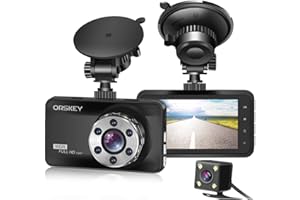 ORSKEY Dashcam Voiture Avant et Arrière 1080P HD Camera Embarquée Voiture Dache Cam Voiture Grand Angle 170°, HDR, Affichage LCD 3.0", Vision de Nuit, Détecteur de Mouvements et Accéléromètre