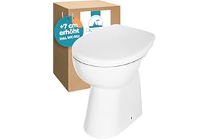 Calmwaters® Spülrandloses WC Komplettset Elements Wellness mit Toilettendeckel, erhöhtes Stand WC + 7 cm, abnehmbarer WC-Sitz mit Absenkautomatik & Schnellbefestigung, Tiefspüler, Weiß, 07AB3134