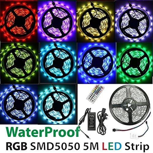 Targarian Waterproof RGB LED Strip Tape Lights Flexible Ribbon 5 metres/300 LEDs SMD 5050 - Multi Colors with Controller