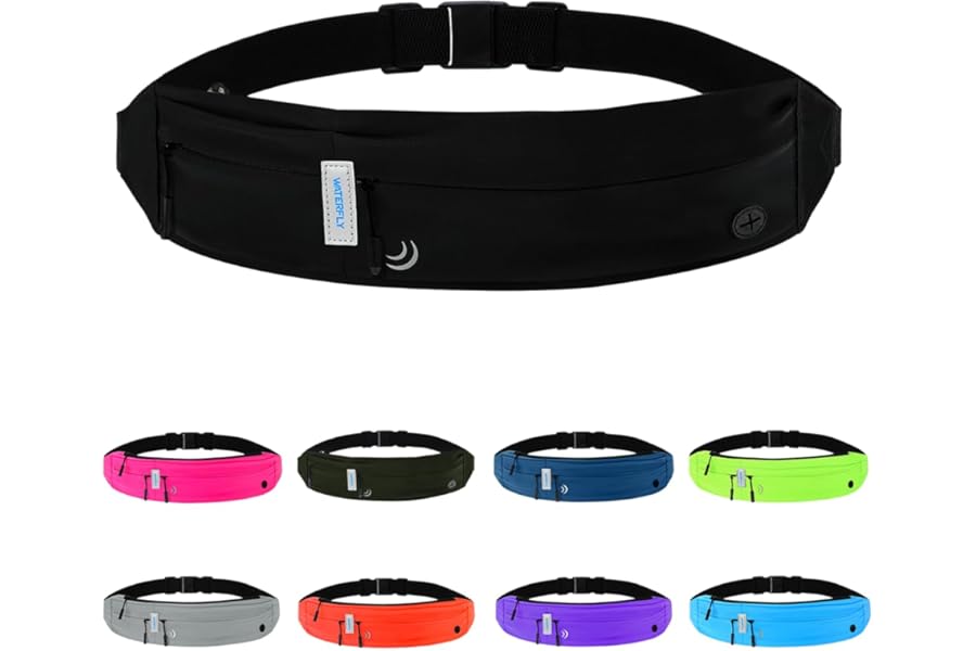 Waterfly Running Belt Bum Bag: Runner Marathon Jogging Waist Pack Sport Workout Exercise Fitness Phone Holder Bag for Men Women Jogger Slim Waistband