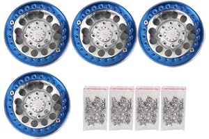 Dilwe 4 Stücke 1,9 Zoll Beadlock Felge Radnabe, Zubehörteil für SCX10 1/10 RC Crawler Car(Silver blau)