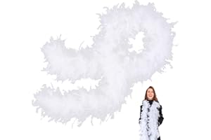 POPOYU Blanc Boa en Plumes,2M/6.6ft Boa à Plumes Unisexe,80g Boa Plumes pour DIY Accessoire de Déguisement, Charleston Carnaval Fête Costumée, Décoration Halloween Noël Mariage Cosplay