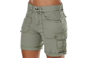 pvucpot Damen Cargo Shorts Militär Kurze Hosen Multi Taschen Hoch Tailliert Freizeithose Outdoorhose Arbeitshose Bermuda Shorts Outdoor Wandern Shorts