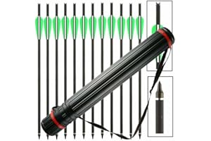 BILBEAR 12pcs Crossbow Bolts Carbon Arrows 16 20 Inch With 100 Grain Replaceable Arrow Points Broadhead for Crossbow Archery Hunting Green With Stretchable Quivers