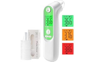 ‎VIPROUD Ohrthermometer für Baby Erwachsene, Ohr Fieberthermometer mit Altersmessung und farbcodierte Temperaturanzeige, digitales infrarot-Thermometer mit 21*Einweg-Schutzkappen (Grün)
