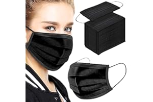 Aspect Disposable Face Masks, 3 Ply Earloop Face Mask, Breathable Triple Layer Mouth Cover with Elastic Ear loops, Suitable for Home, School, Office and Outdoors - Black