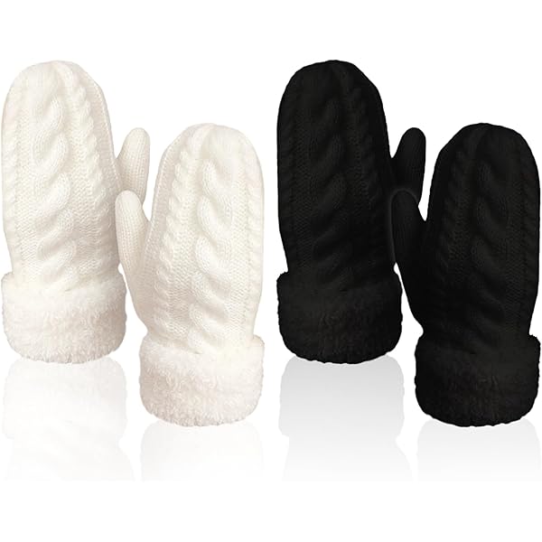 Capgoost Damen Fäustlinge Winter - Super Dicke Gestrickte Fausthandschuhe Mit Thermo-Futter