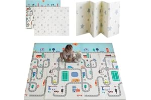 MIKMEL Krabbelmatte Baby Faltbar – Spielmatte aus XPE-Schaumstoff, Doppelseitig & Wasserdicht – Krabbeldecke für Kinderzimmer mit Stadt/Sterne Design – 180x150x1 cm