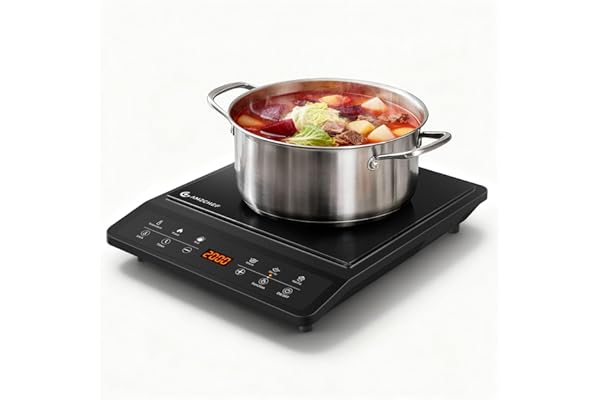 AMZCHEF Plaque Induction, Plaque à induction, 20 Réglages de Rempérature et de Puissance, Design Slim avec Plaque en Céramique Noire, Commande par Capteur, Timer 3H.