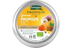 Santarome Bio - Gommes Propolis Bio - Apaise la gorge - Complément alimentaire immunité - Plantes & Propolis - 45 Gommes à mâcher - France