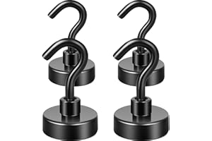 Neosmuk Lot de 4 crochets magnétiques noirs, aimants de terre robustes avec crochet pour réfrigérateur, crochet de croisière extra fort pour suspension, crochet magnétique pour cabines, grill (noir,