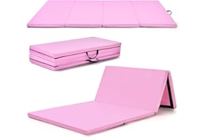 GOPLUS Tapis de Gym Épais Pliable, 240x118x5 CM, Tapis de Gymnastique 4 Plis avec Attaches Auto-Agrippante, Poignée Transport Portable en Cuir, Tapis Fitness pour Yoga, Sport