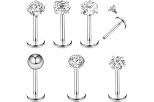 Tucnoeu 6 sztuk srebrnych kolczyków do wargi, tragus, piercing do uszu, helix, stal chirurgiczna, zestaw biżuterii 8 mm z cyrkonią, dla mężczyzn i kobiet, Metal, No Gemstone