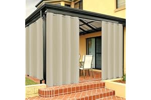 FICARICO Outdoor Vorhang Wetterfest mit Ösen Oben und Unten, Outdoor Vorhänge Sonnenschutz Wasserdicht Blickdicht Gardinen für Pavillon, Benutzerdefinierte Größe -1 Stück, Biscotti Beige, B135xH183cm