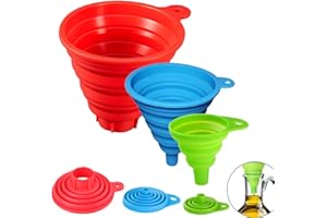 BREEZO Trichtersatz Faltbarer Trichter, 3er Pack Silikon-Trichter für Küche und Haushalt Wasserflaschen Öl Flüssigkeiten und Pulver, Lebensmittelecht, 3 Farben (Rot-G, Blau-M, Grün-K)