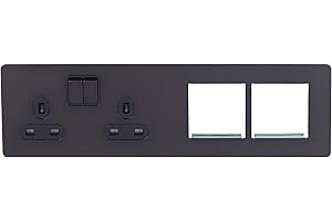 Schneider Electric Ultimate Screwless Flat Plate - Switched Double Power Socket, Double Pole with 2 Euro Modules, 13A, GGBGU34202DMPBDBP, Dark Bronze with Black Insert