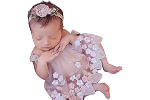 URFEDA Accessoires de photographie de nouveau-né, Bébé Fille Dentelle Barboteuse avec bandeau, Costumes de shooting photo de bébé, vêtements de bébé Tenues Set de vêtements pour bébé Photo Prop Accessoires