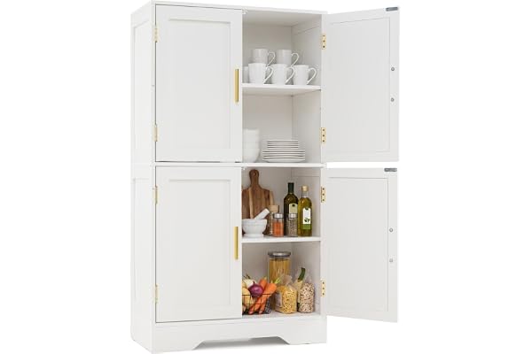 COSTWAY Köksskåp av trä, förvaringsskåp, kök, bufféskåp med 4 dörrar och 2 justerbara hyllor, förvaringsskåp fristående för vardagsrum, matsal, 60 x 30 x 110 cm