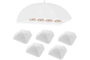 LOVEHAI 6 PCS Food Cover Mesh, Food Mesh Pop Up Cover, Cake Cover Fruit Cover Umbrella for Dish Storage Outdoor (1 Large + 5 Small)