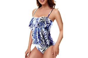 JFAN Bañadores Mujer con Volantes Traje de baño de Una Pieza Push Up Bikini Deportivo en Capas Control del Vientre