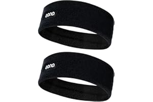 Eono Elastic Sports Headband 2Pack Unisex High Absorption Sweat Band Hair Band for Running, Fitness, Tennis & Outdoor Activities