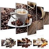  Bild 200 x 100 cm - Kaffee Bilder- Vlies Leinwand - Deko für Wohnzimmer -Wandbild - XXL 5 Teilig Teile - leichtes Aufhängen- 801651a