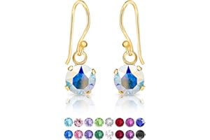DTPsilver® Pendientes Pequeños de Colores - Pendientes Plata de Ley 925 Chapado en Oro Amarillo con Cristal Swarovski® Elements - Pendientes Colgantes Dorados - Diámetro: 6 mm