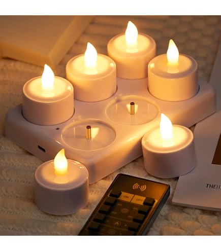 Lot De 6 Bougies LED Rechargeables USB – Flamme Vacillante, Minuterie 4/6h, Télécommande – Blanc Chaud 4x4.5cm