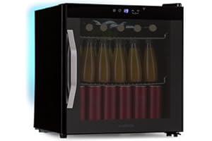 Klarstein Coachella 50 Onyx Nevera Bebidas - 47L Frigorífico para Bebidas con WiFi, Iluminación LED, Puerta de Cristal, Control Táctil, 3-18°C, 2 Estantes Metálicos, Negro