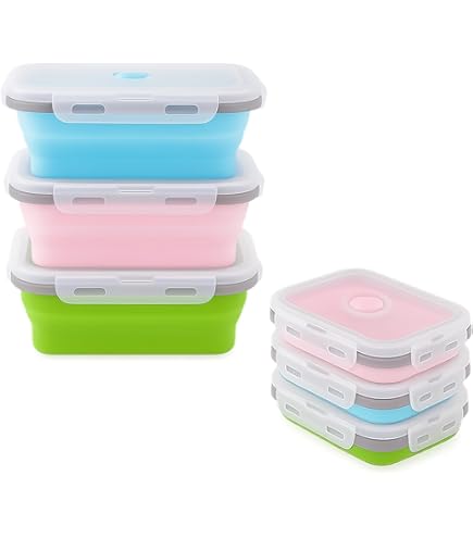 Retoo 3 stuks opvouwbare siliconen kommen met deksel, ruimtebesparend, voor keuken, camping, school, wandelen, vershouddozen voor fruit, groenten, salade, afsluitbaar, BPA-vrij, 3 maten, 400 ml, 850