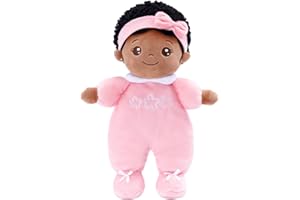 OUOZZZ Black Baby Doll for Girls 10" – My First Soft Rag Doll – Safe Rattle Ragdoll – Birthday for Girls