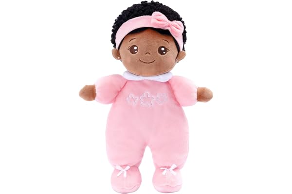 OUOZZZ Poupée africaine pour bébé en tissu doux avec vêtements, pour enfants à partir de 3 mois, cadeau de naissance pour bébé fille et garçon, rose, 25 cm