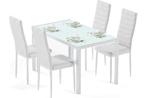 Bealife Esstisch mit 4 Stühlen Set, Esstisch und Stühle für 4 Personen, Esszimmer 6 Stühle und Tisch, Set mit Esstisch und Stühlen für Küche, Esszimmer und Wohnzimmer (Weiß, 4stühle)