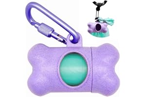 YUCHIYA Dog Poop Pickup Bags Holder Dispenser with Standard-Sized Leak-Proof Scented Doggy Waste Bags and Carabiner Hook and Loop Fastener Never Loose on Leash Lead Again (1 Holder 15 Bags, Purple)