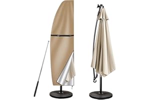 wiipara Parasol Cover with Rod, Parasol Protective Cover fit for Waterproof UV-Block Windproof Large Umbrella Cover with Zip and Storage Bag for Garden Outdoor (Khaki, 205x25x57/48(bottom) cm)