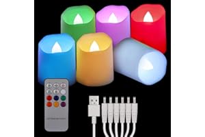 BOWKA 6 candele ricaricabili a LED senza fili, con timer e cavo di ricarica USB, candele tremolanti senza fiamma, per feste all'aperto, giardino, Natale, matrimoni, decorazioni colorate (6 pezzi)