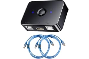 HEMLOSK USB 2.0 Printer Sharing Switch, Umschalter Adapter 2 USB Port mit LED, Inklusive 2 * 1,5m 2.0 Druckerkabel, 2 Computer Teilen Sich 1 Drucker Manueller Switcher für PC, Drucker, Scanner